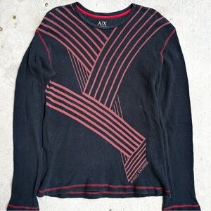 Vintage Armani Exchange Y2K Black Grunge Thermal Men’s Long Sleeve M 20x27